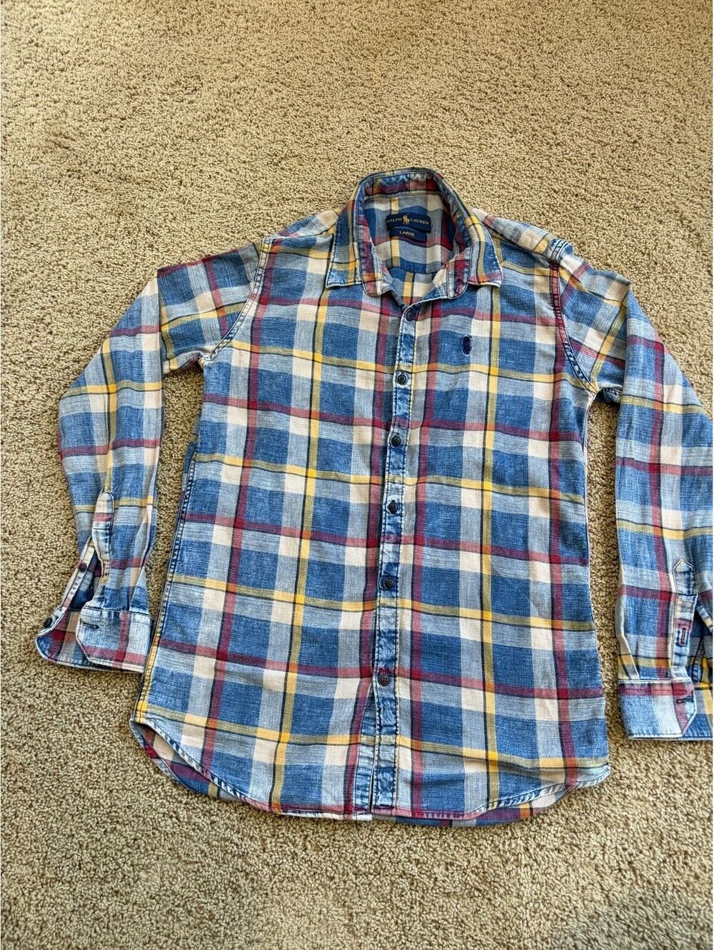 Men's Polo Ralph Lauren Men's Classic Fit Plaid Twill Shirt Large blue white red